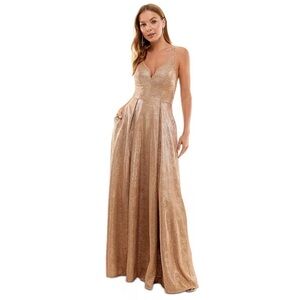 NWT!! Macy's shimmering Gold Gown - Junior size 5